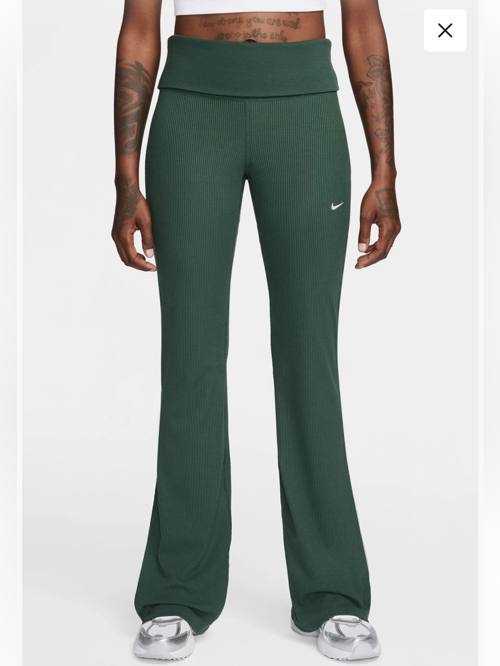 Nike Women's Dark Green Ribbed Flare Leggings